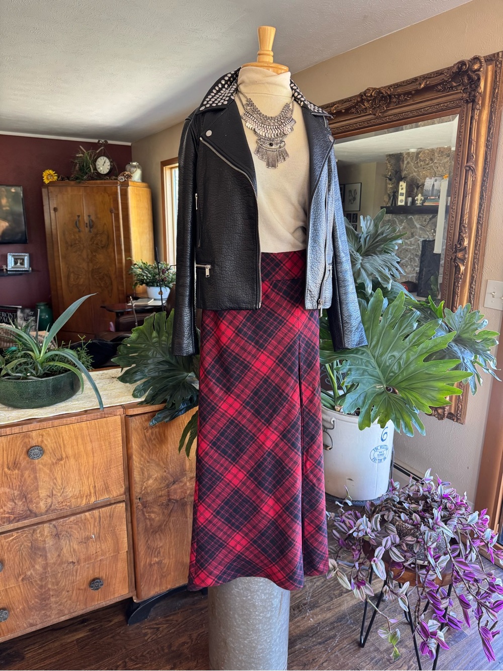 Talbots Red and Black Tartan Plaid Maxi Skirt
